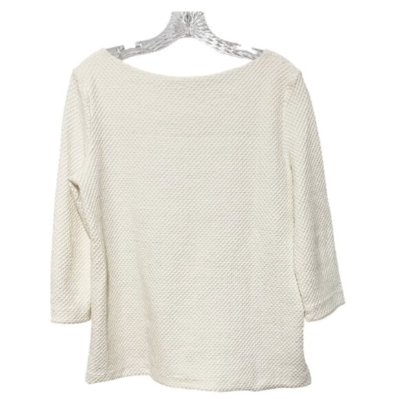 COS Medium 3/4 Long Sleeve Boat Neck White Textured Top - Picture 3 of 5